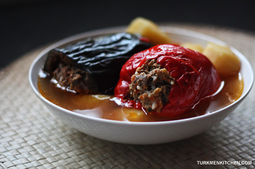 stuffed eggplants and peppers