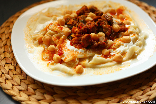 pasta with meat topping